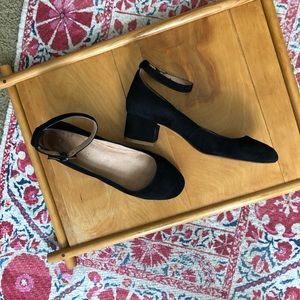 Madewell Black Suede Ankle Strap Block Heels